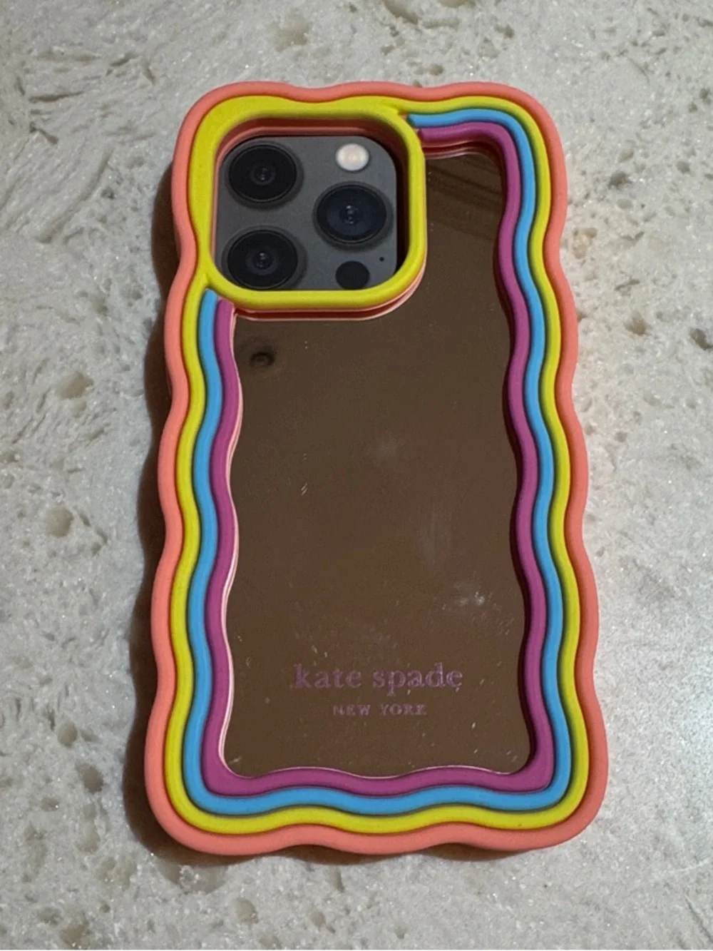Kate Spade Mirrored Rainbow Waves Pink iPhone 15 Pro Flexible Case